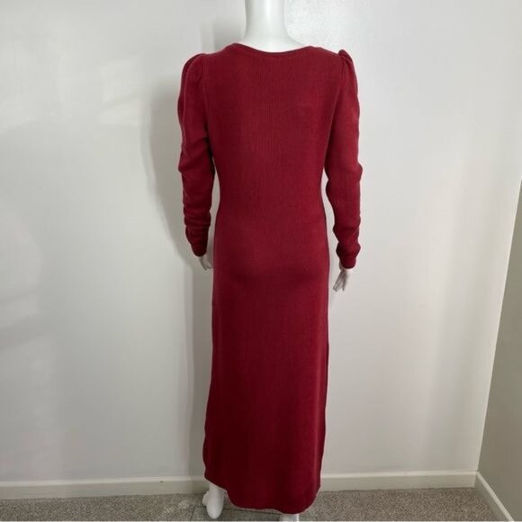WALTER BAKER Orla Puff-Shoulder Rib-Knit Midi Dress - L - Picture 3 of 8